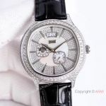 Swiss Grade Piaget Emperador Coussin Dual Time Zone Watch SS Diamond